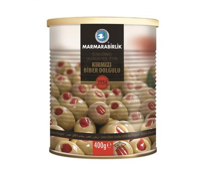 MARMARABIRLIK GROENE OLIJVEN MET PAPRIKA 6X400 GR